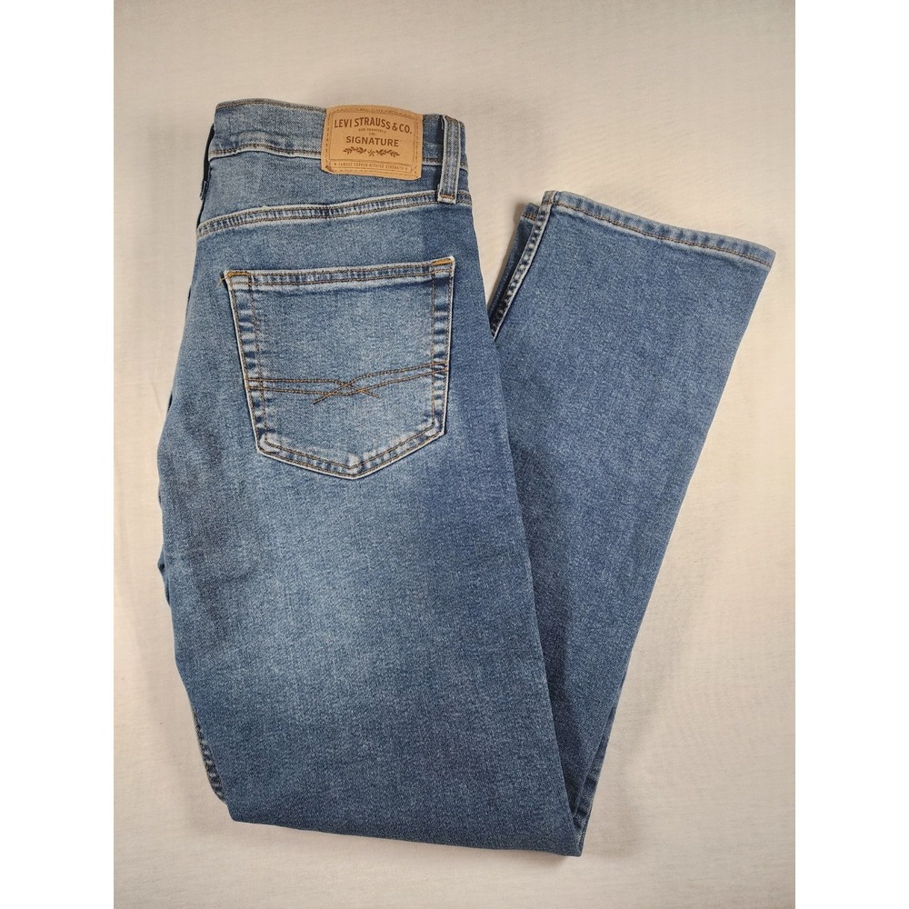 Levi‎ Strauss Signature Jeans Men 33x29 Blue Slim Straight Stretch Medium Wash